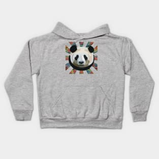 Striking Panda bear on glitched patterned rays Kids Hoodie